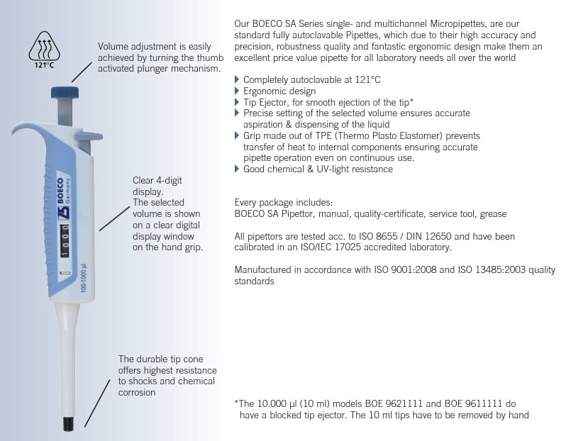 BOECO BOE 9610010  Micropipette (0,5-10 uL) Tek Kanallı